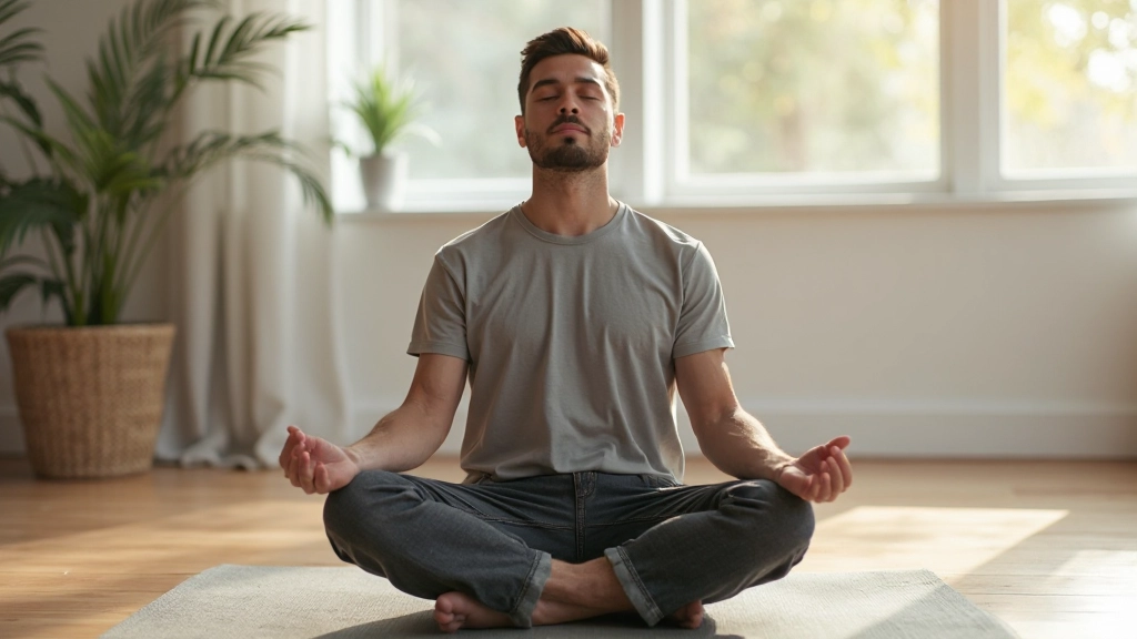 Человек медитирует в спокойной обстановке с закрытыми глазами