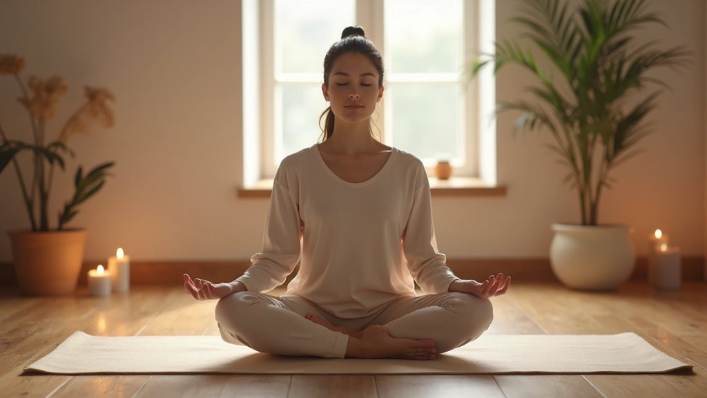 Спокойное медитационное пространство с свечами и подушками для йоги